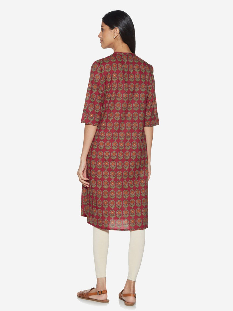 Utsa Red Ethnic Patterned Straight Kurta