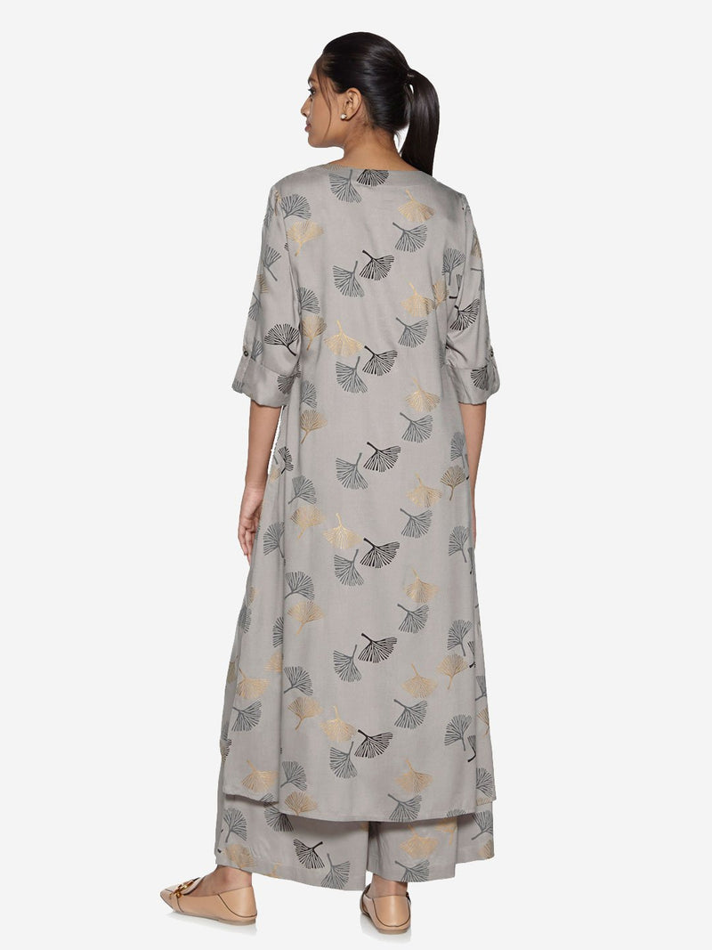 Utsa Light Grey Printed High-Low Kurta