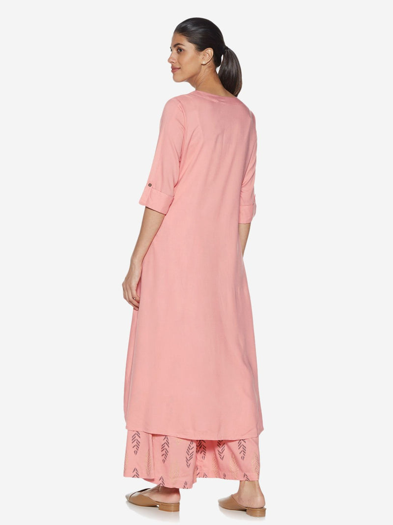 Utsa Blush Pink Solid High-Low Kurta