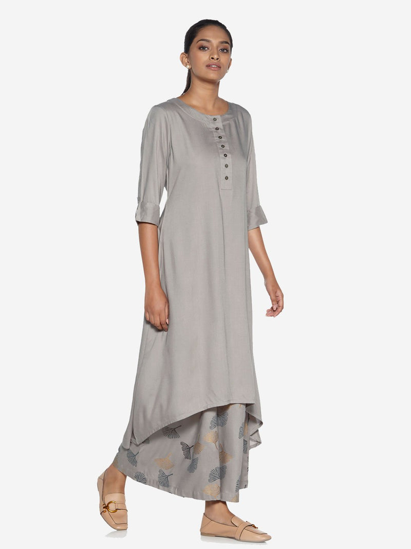 Utsa Grey Solid High-Low Kurta