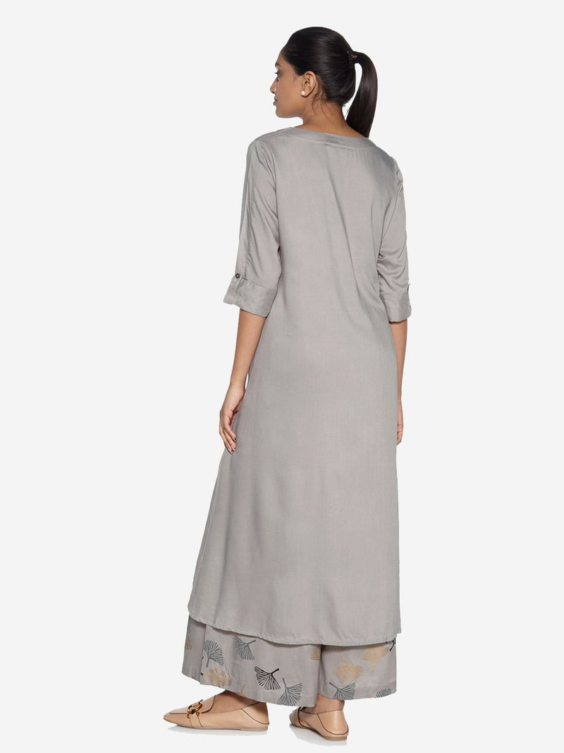 Utsa Grey Solid High-Low Kurta