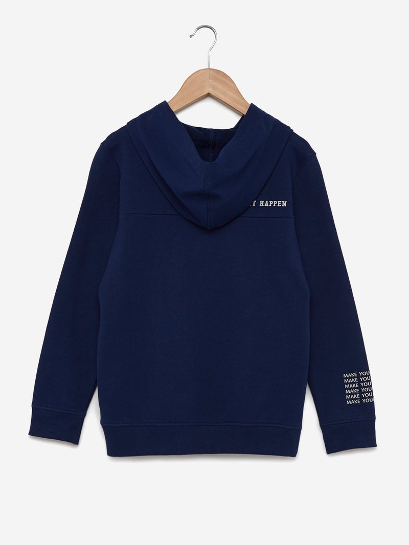Y&F Kids Navy Printed Hooded T-Shirt