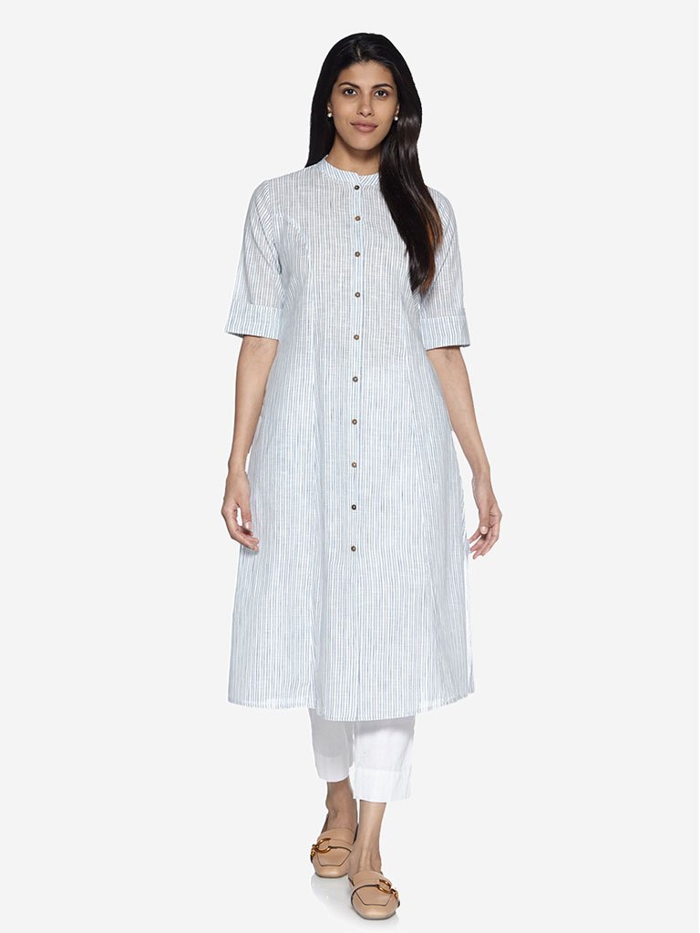 Utsa Off-White Striped A-Line Kurta