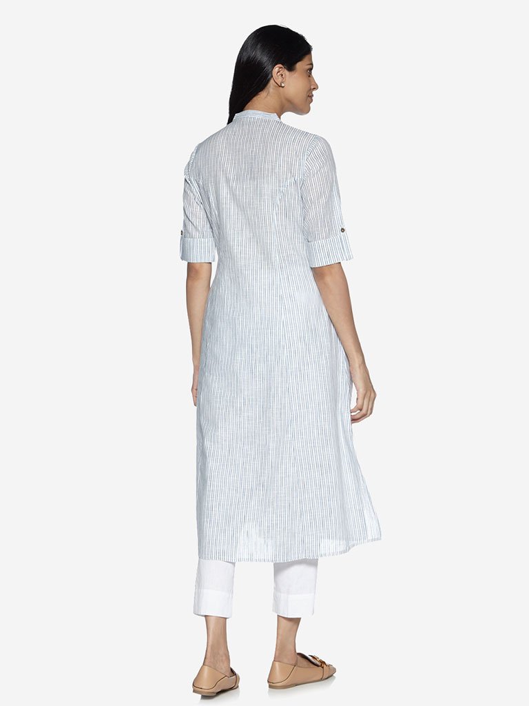 Utsa Off-White Striped A-Line Kurta