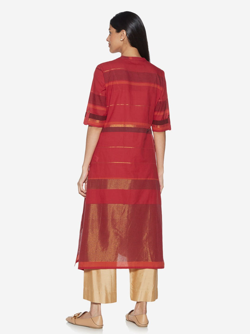 Utsa Red Stripe Patterned A-line Kurta