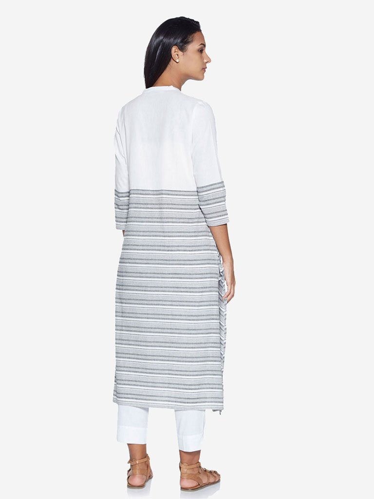 Utsa White A-Line Striped Kurta