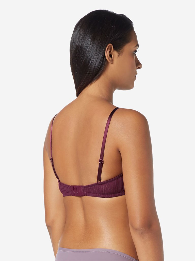 Wunderlove Burgundy Lace Detailed Ribbed Bra