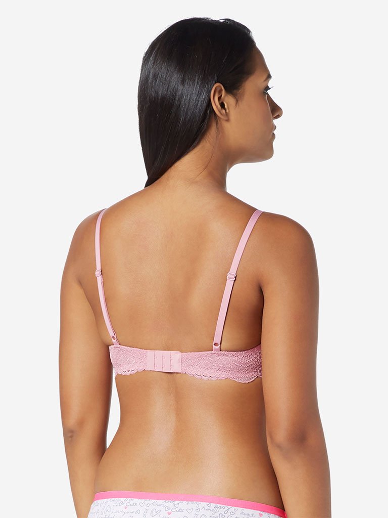 Wunderlove Pink Padded Lace Wings Bra