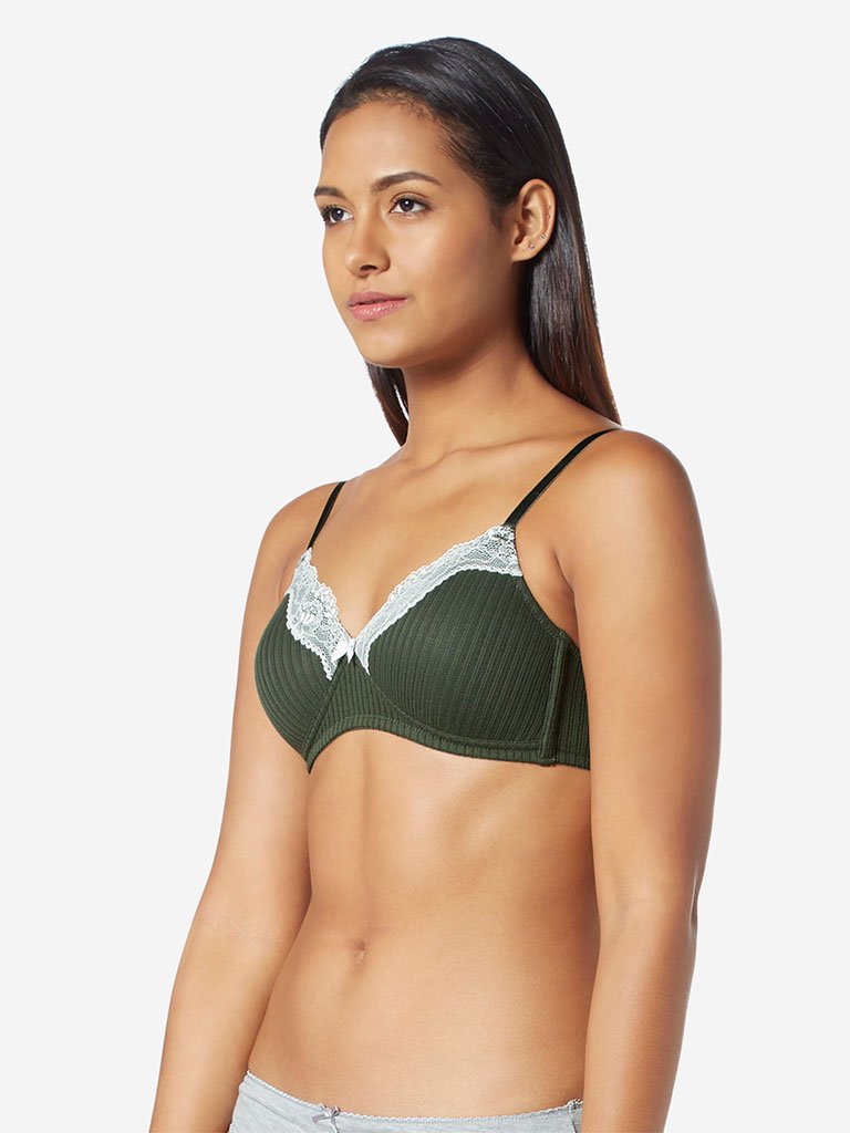 Wunderlove Green Lace Detailed Ribbed Bra