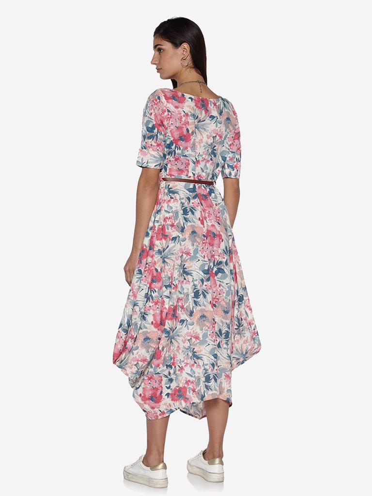 Bombay Paisley White Floral Dress With Belt