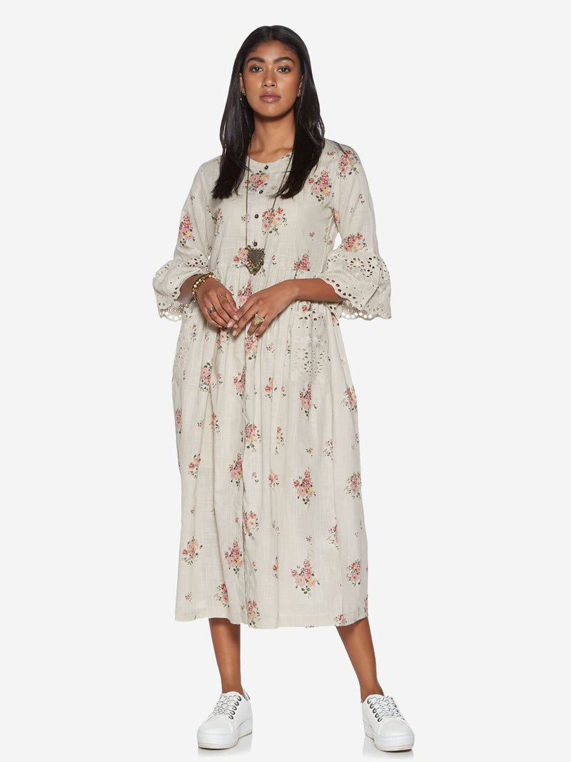 Bombay Paisley Off White Fit-And-Flare Dress