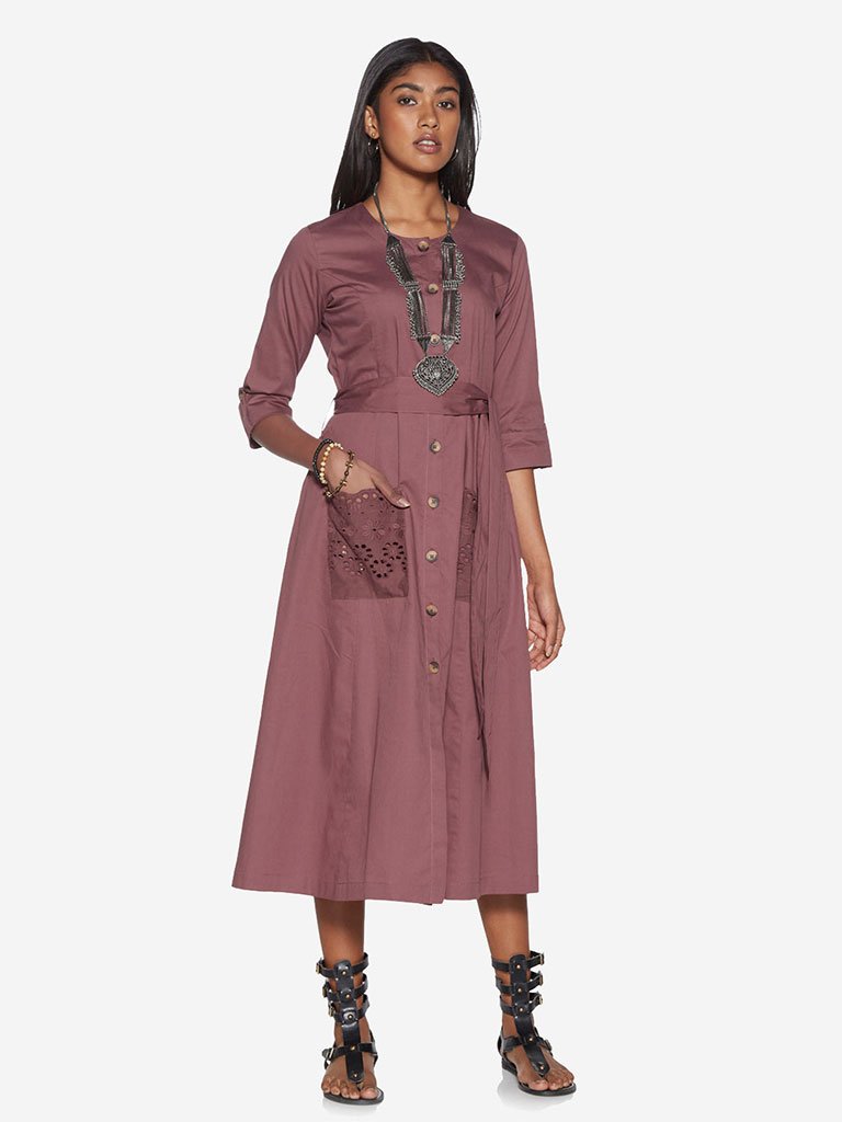 Bombay Paisley Dusty Rose Floral Belted Dress