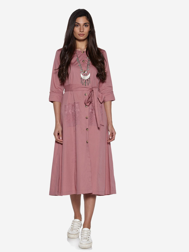 Bombay Paisley Mauve Pure Cotton Dress With Belt