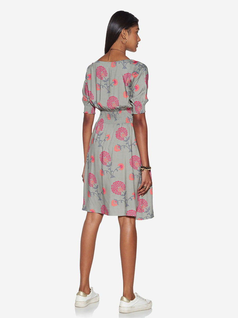 Bombay Paisley Grey Floral Fit-And-Flare Dress