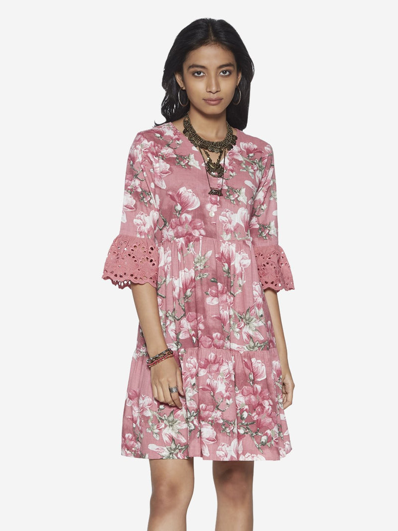 Bombay Paisley Pink Floral Fit-And-Flare Dress