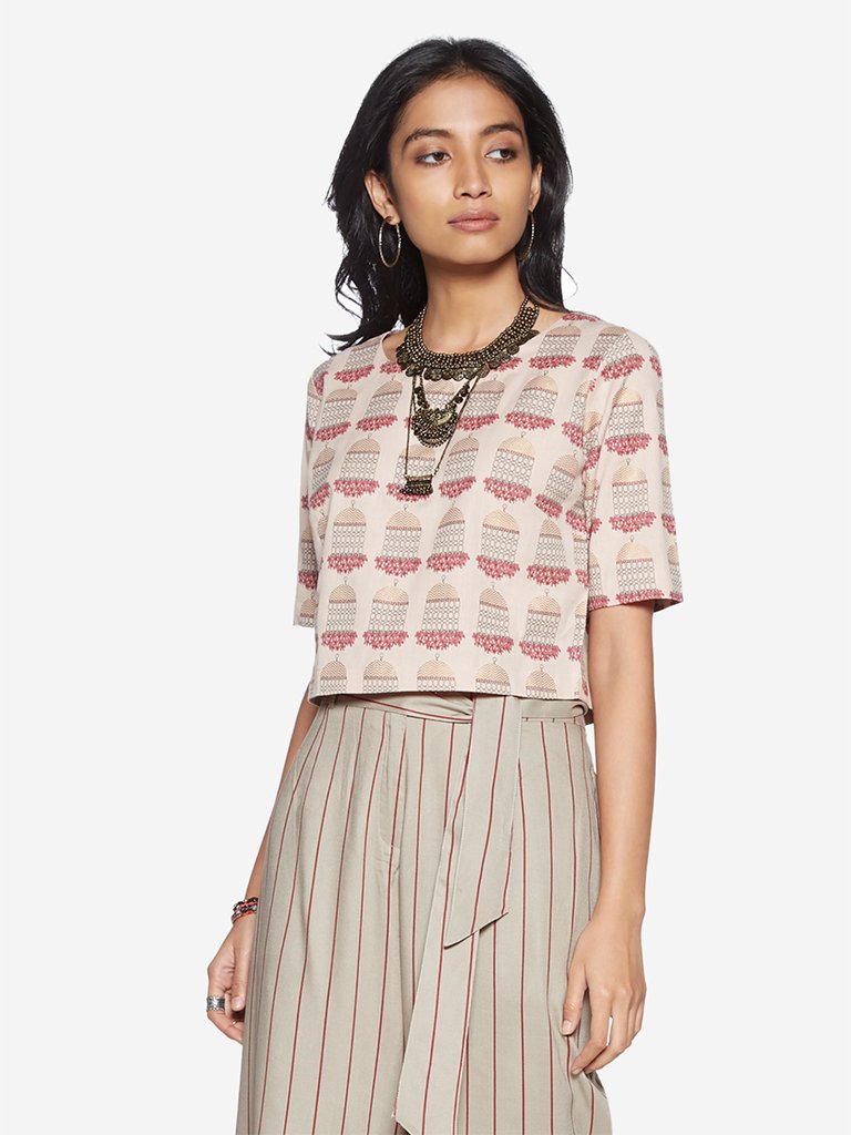 Bombay Paisley Light Pink Printed Crop-Top