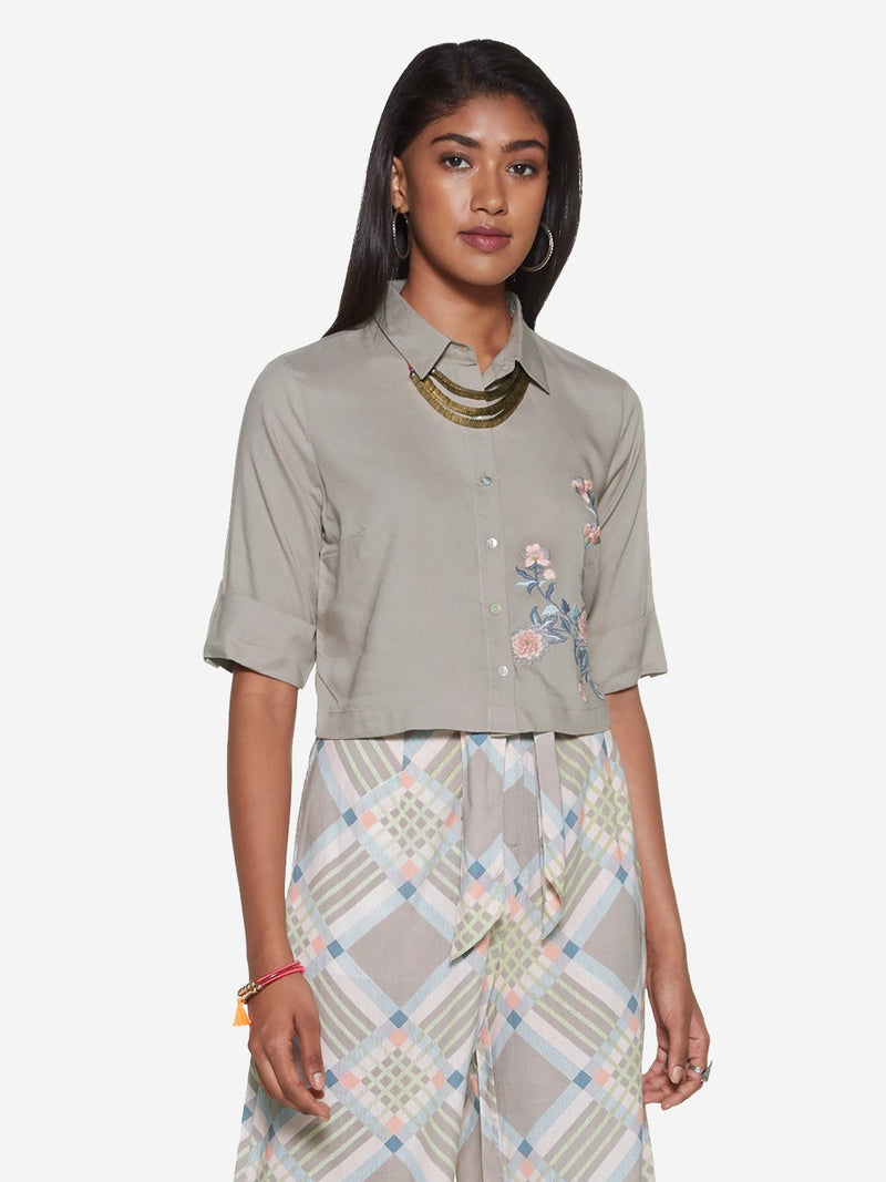 Bombay Paisley Grey Floral Embroidery Blouse