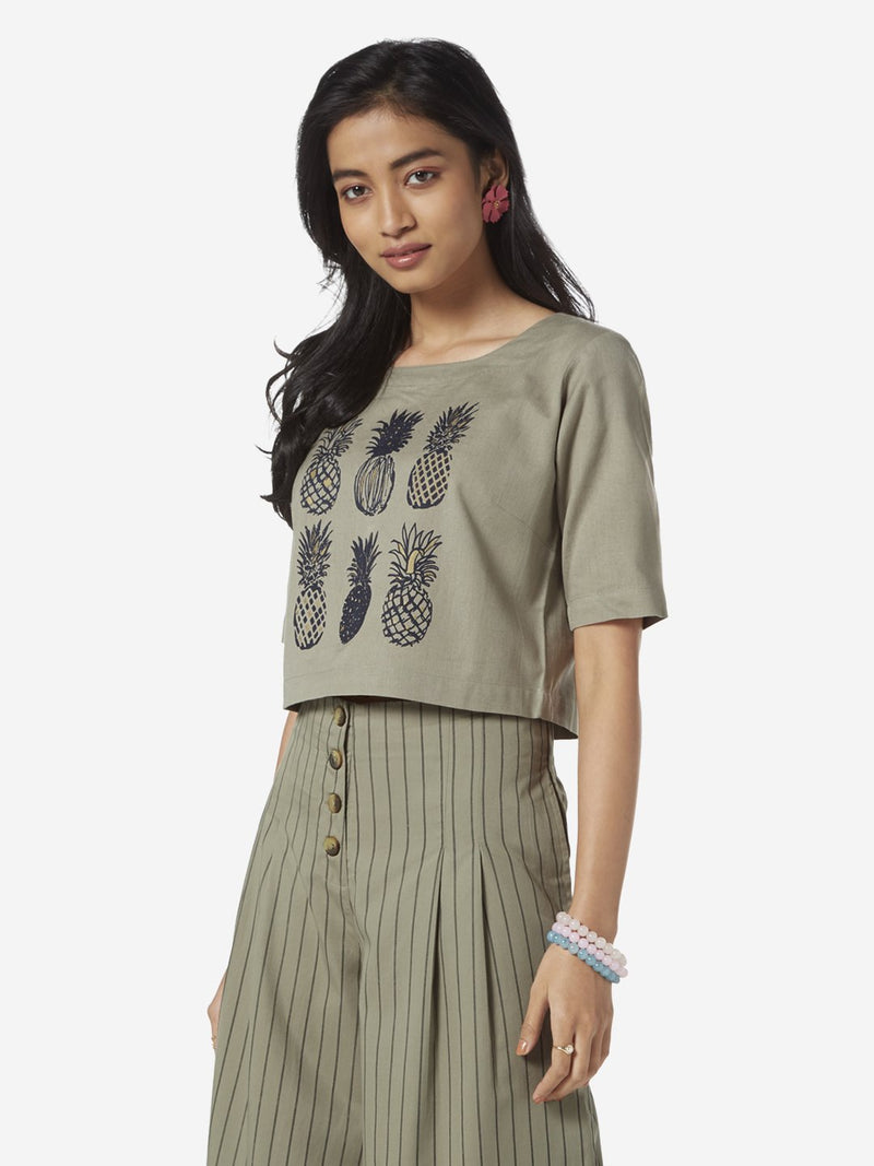 Bombay Paisley Grey Pineapple Print Crop-Top