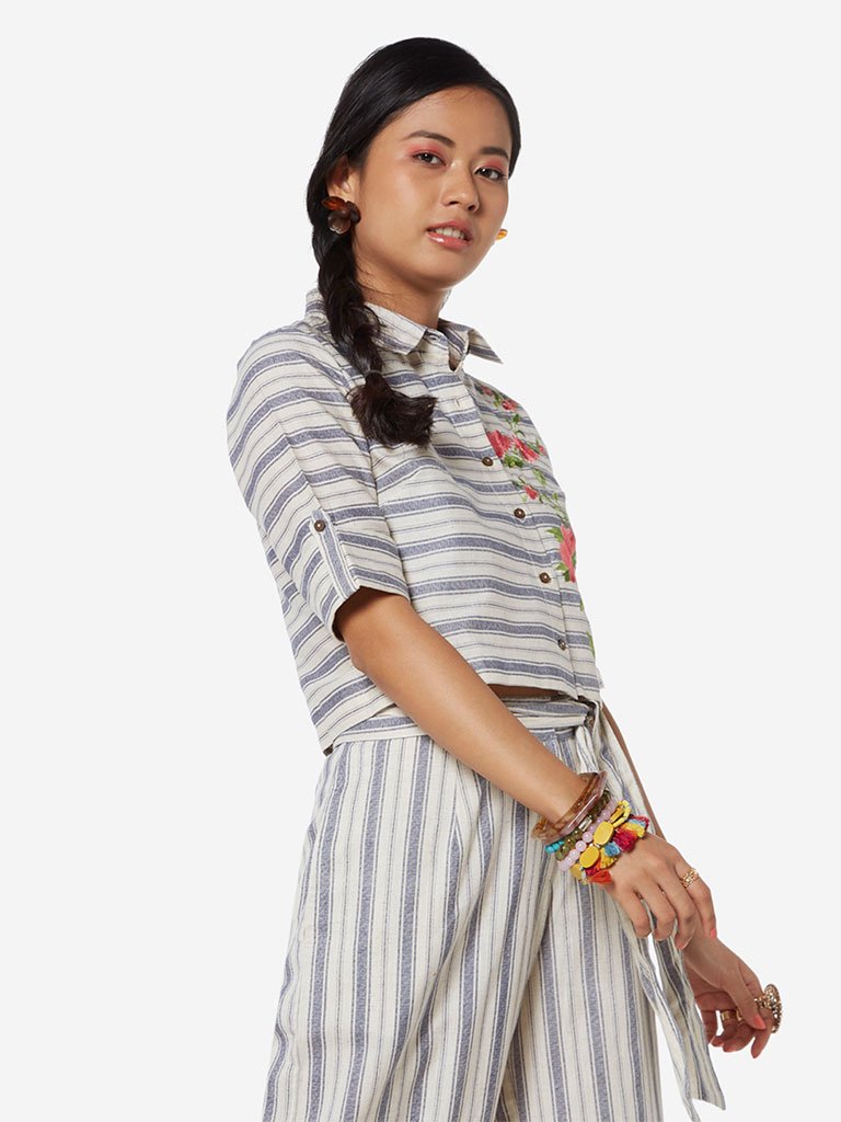 Bombay Paisley Blue Striped Crop-Top