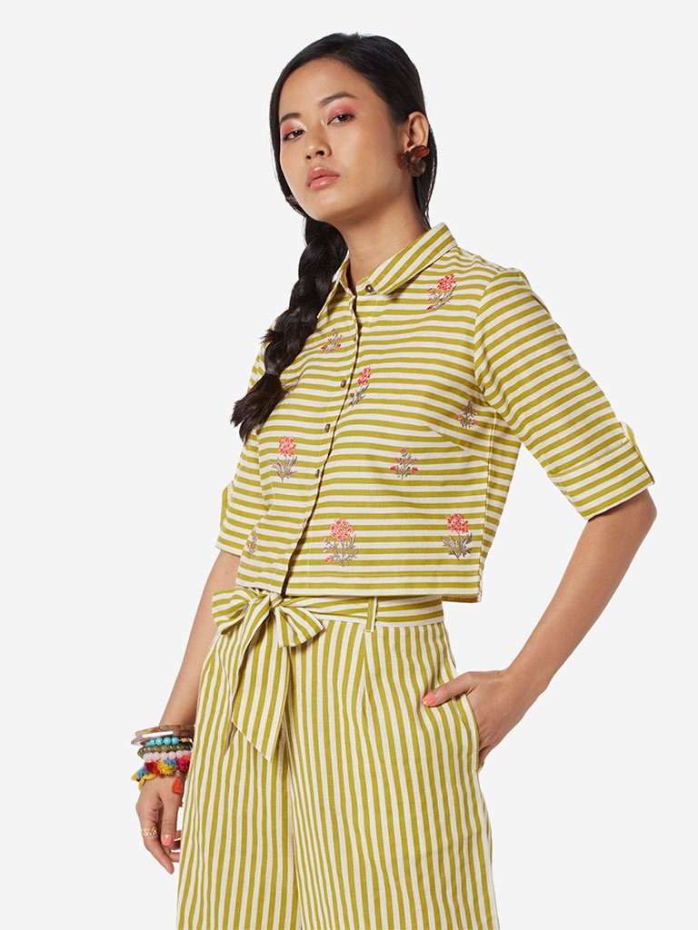 Bombay Paisley Yellow Striped Crop-Top