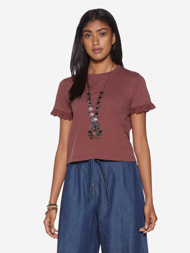 Bombay Paisley Dusty Rose Broderie Anglaise Top