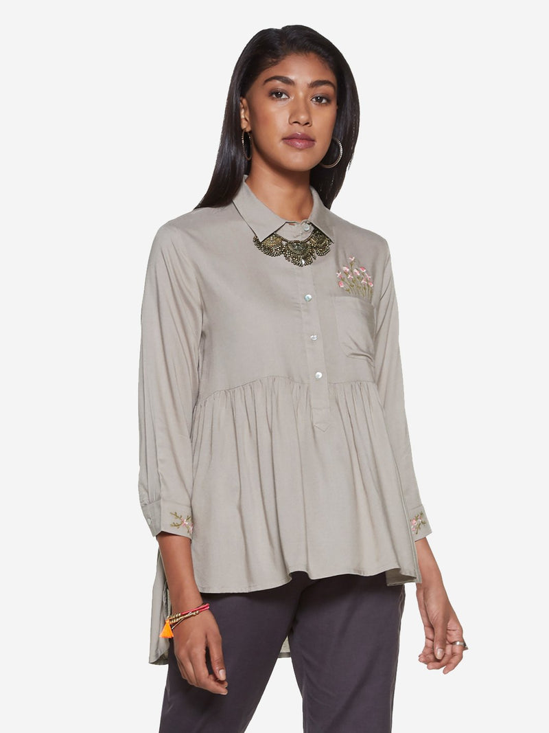 Bombay Paisley Grey High-Low Blouse