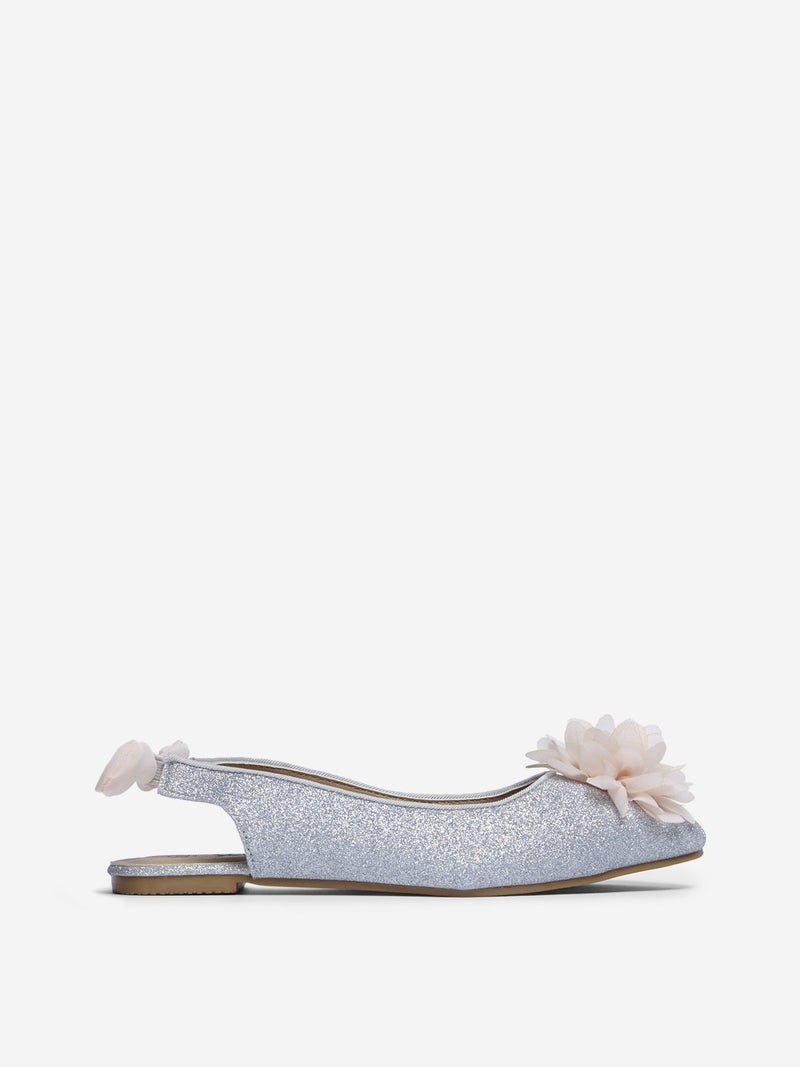 Yellow Silver Corsage Slingback Shoes