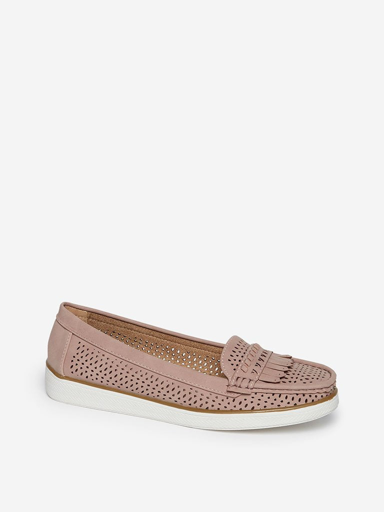 LUNA BLU Dusty Pink Laser-Cut Loafers
