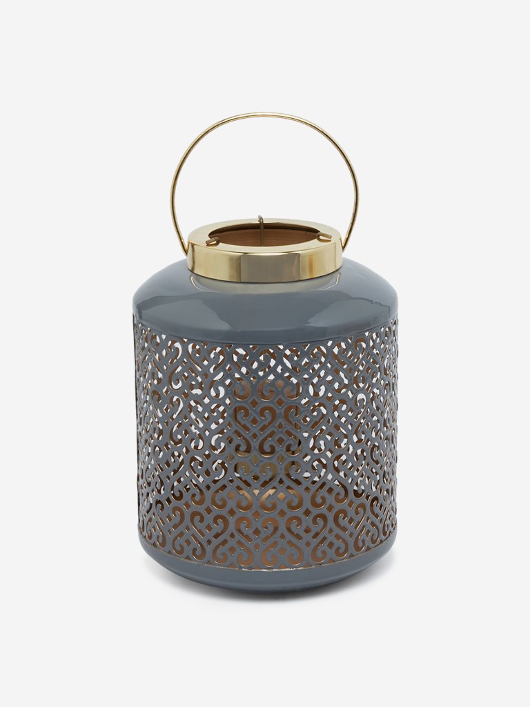 Westside Home Grey Candle Stand Lacquer Lantern