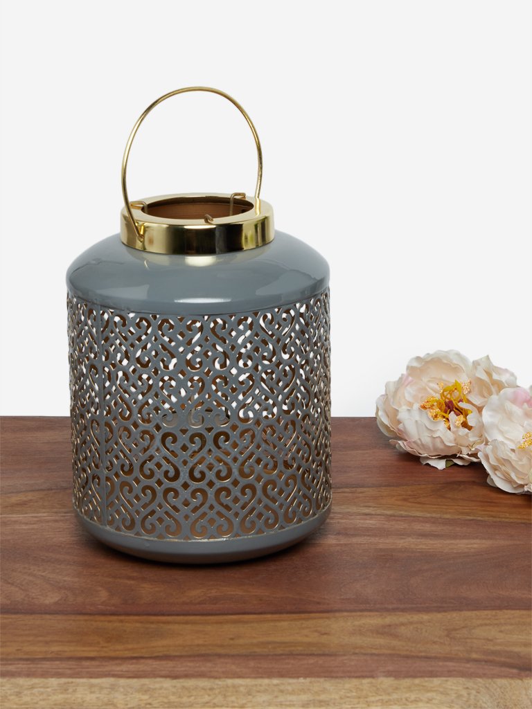 Westside Home Grey Candle Stand Lacquer Lantern