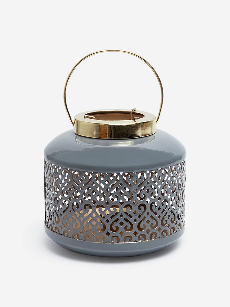 Westside Home Grey Candle Stand Lacquer Lantern