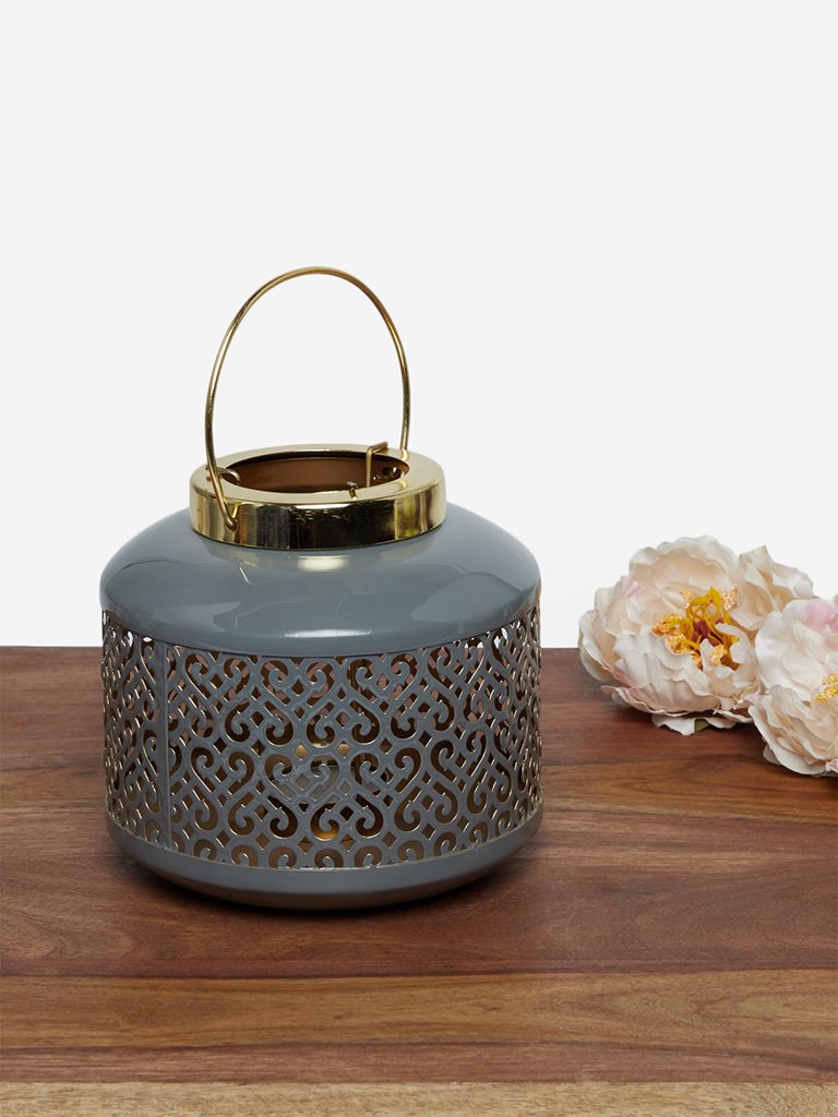 Westside Home Grey Candle Stand Lacquer Lantern