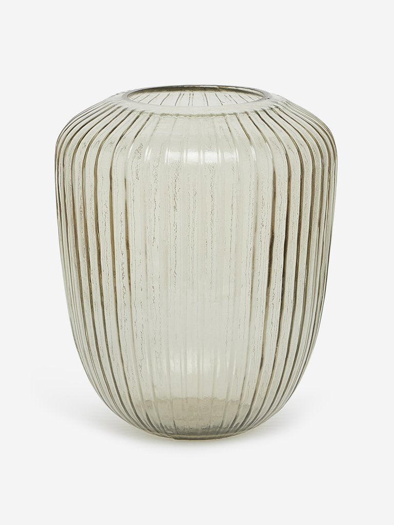 Westside Home Grey Ribbed Glass Vase