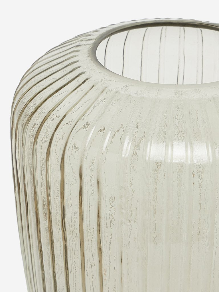Westside Home Grey Ribbed Glass Vase