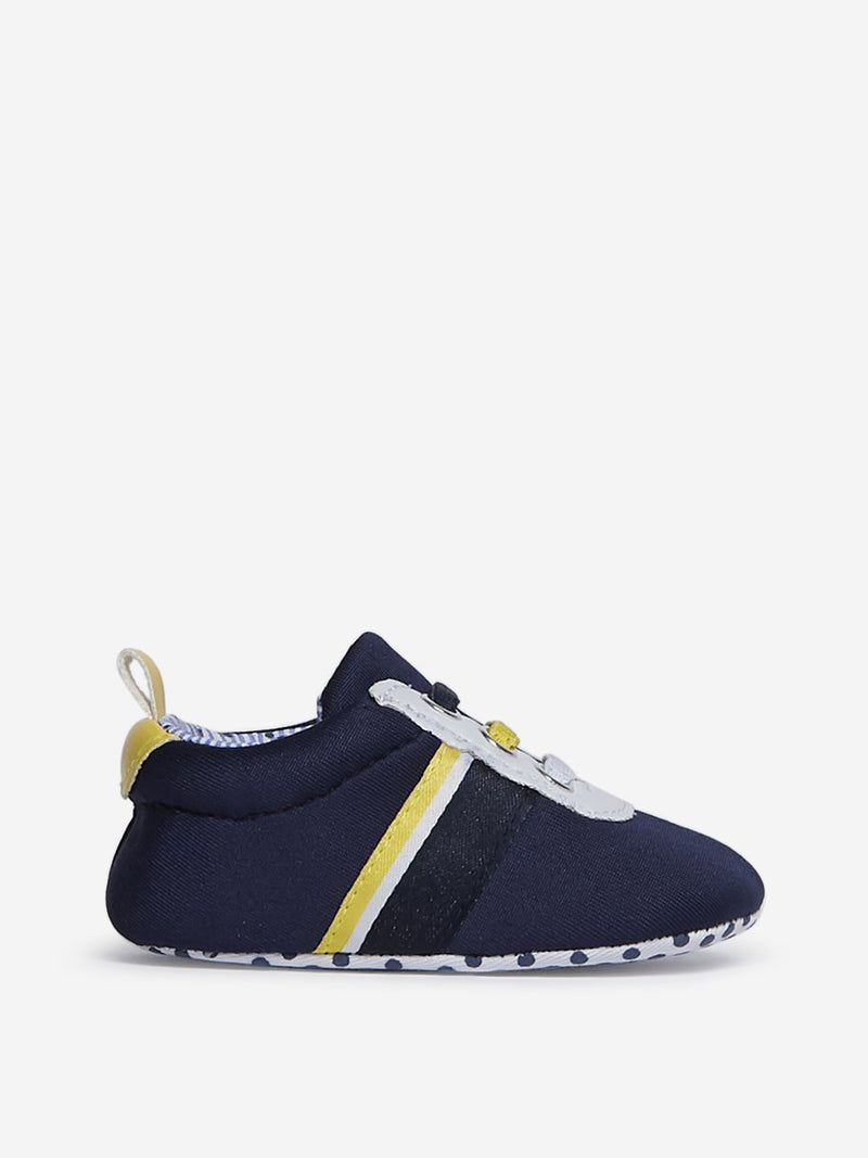 Yellow Kids Navy Striped Pattern Sneakers
