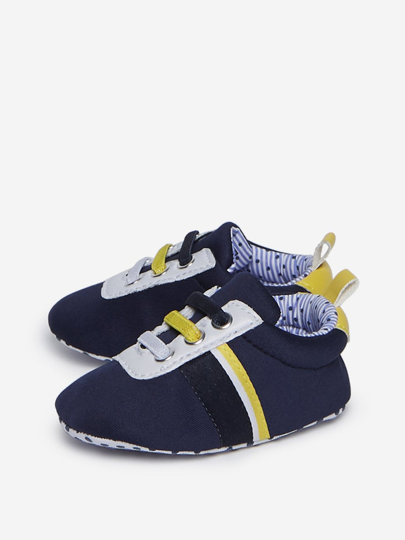 Yellow Kids Navy Striped Pattern Sneakers