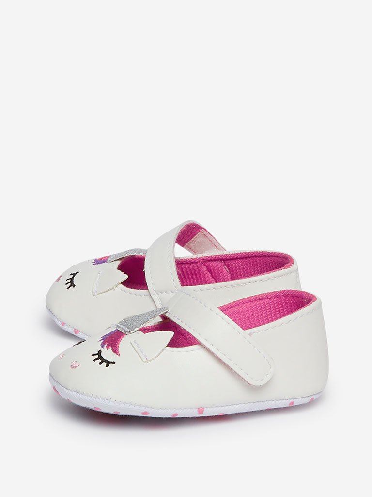 Yellow Kids White Unicorn Mary-Jane Shoes