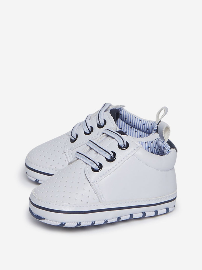Yellow Kids White Perforated Pattern Sneakers