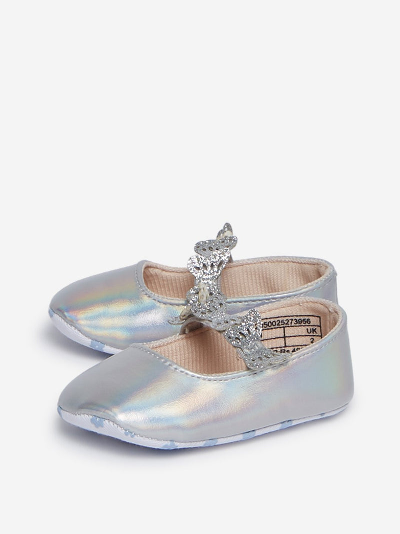 Yellow Kids Silver Holographic Mary-Jane Shoes