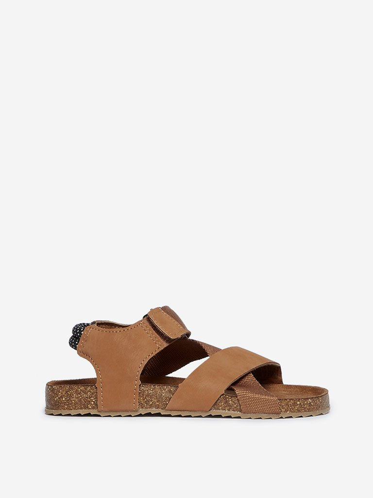 Yellow Kids Tan Criss-Cross Strapped Sandals