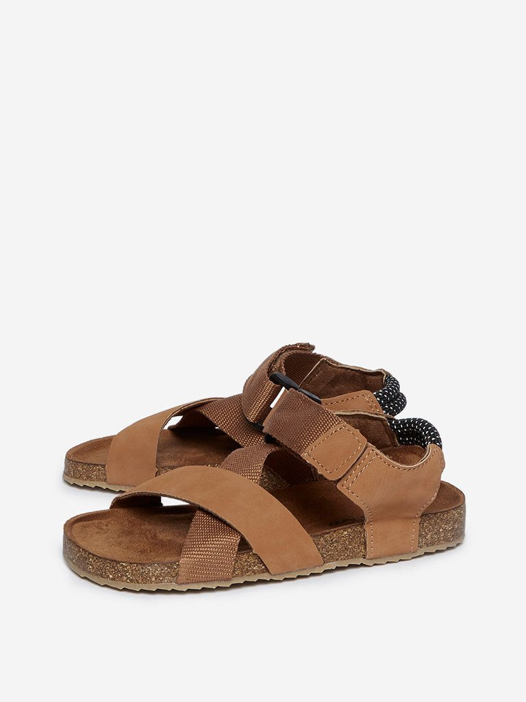 Yellow Kids Tan Criss-Cross Strapped Sandals