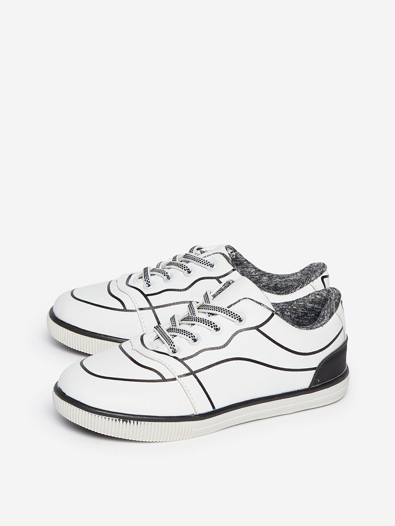 Yellow Kids White Faux-Leather Sneakers