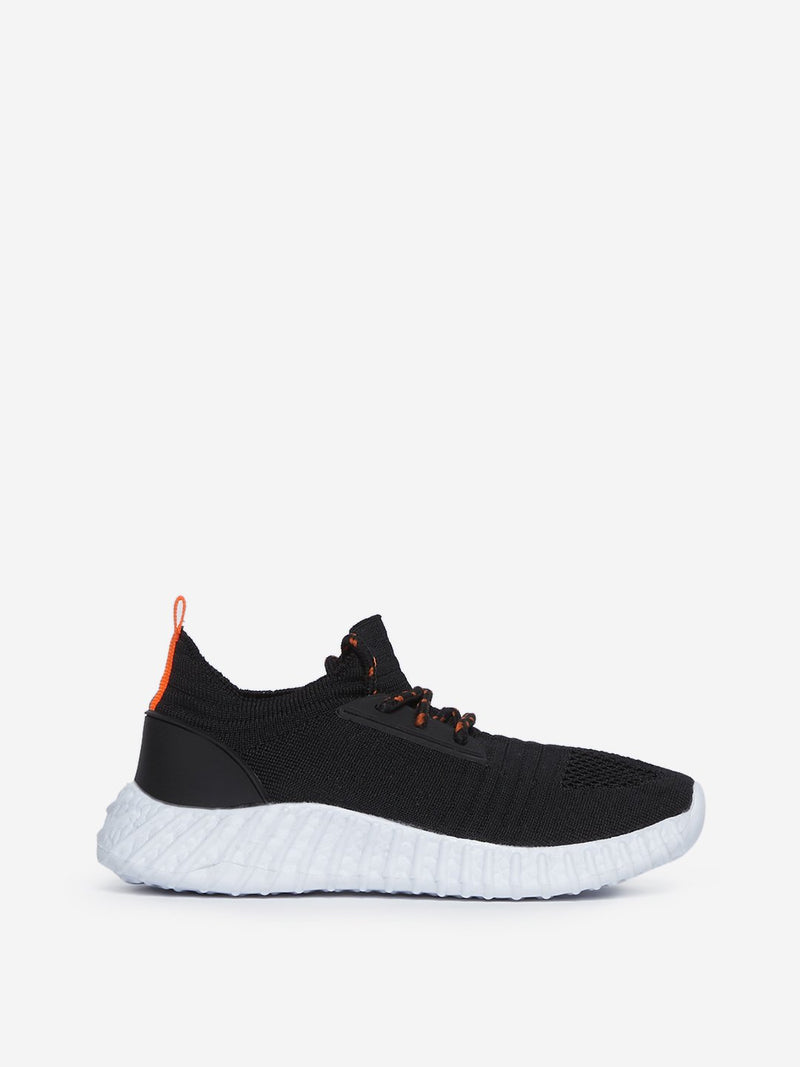 Yellow Kids Black Lace-Up Knit Sneakers