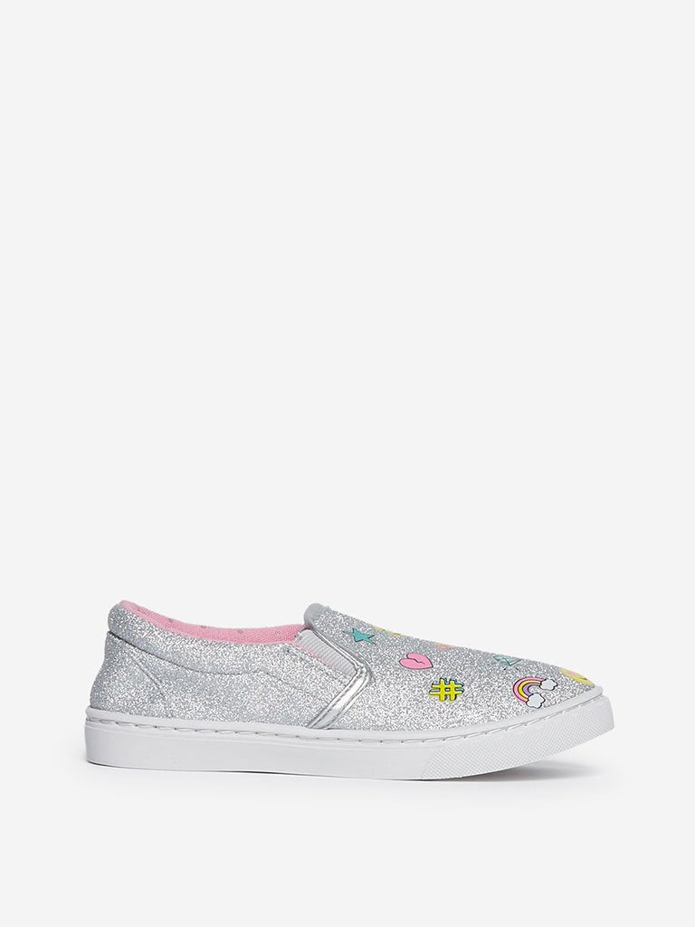 Yellow Kids Silver Glittering Slip-On Shoes