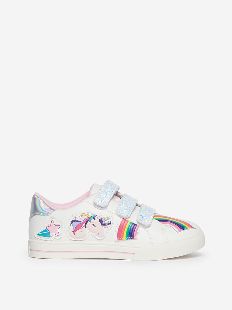Yellow Kids White Rainbow Pattern Sneakers