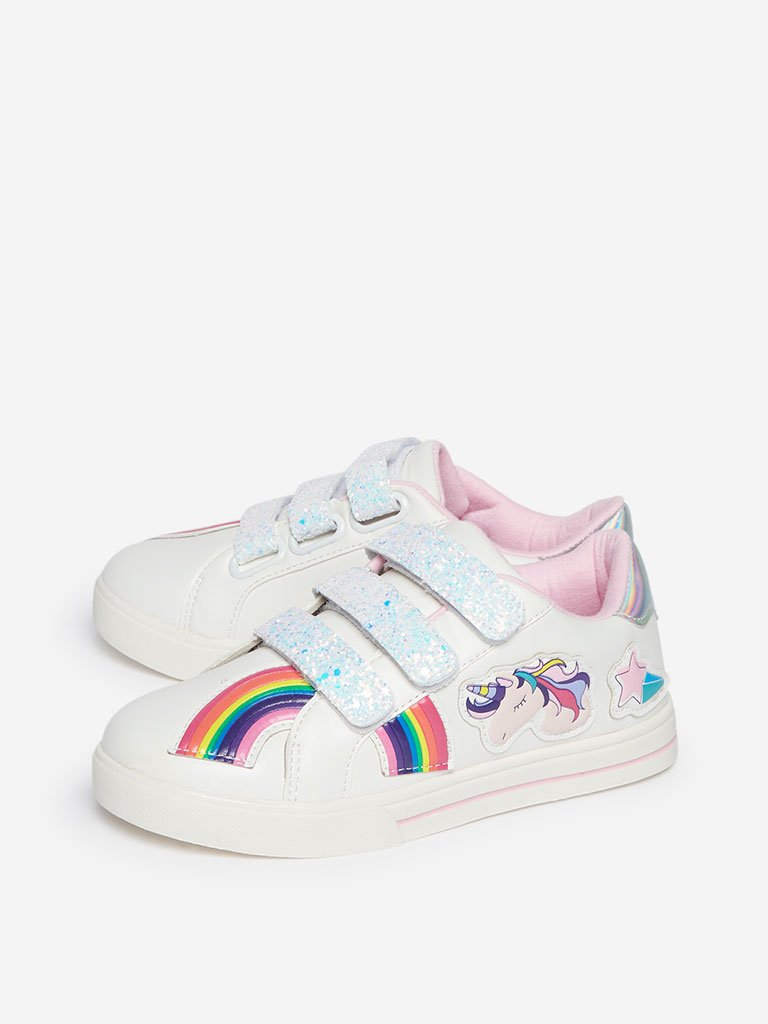 Yellow Kids White Rainbow Pattern Sneakers