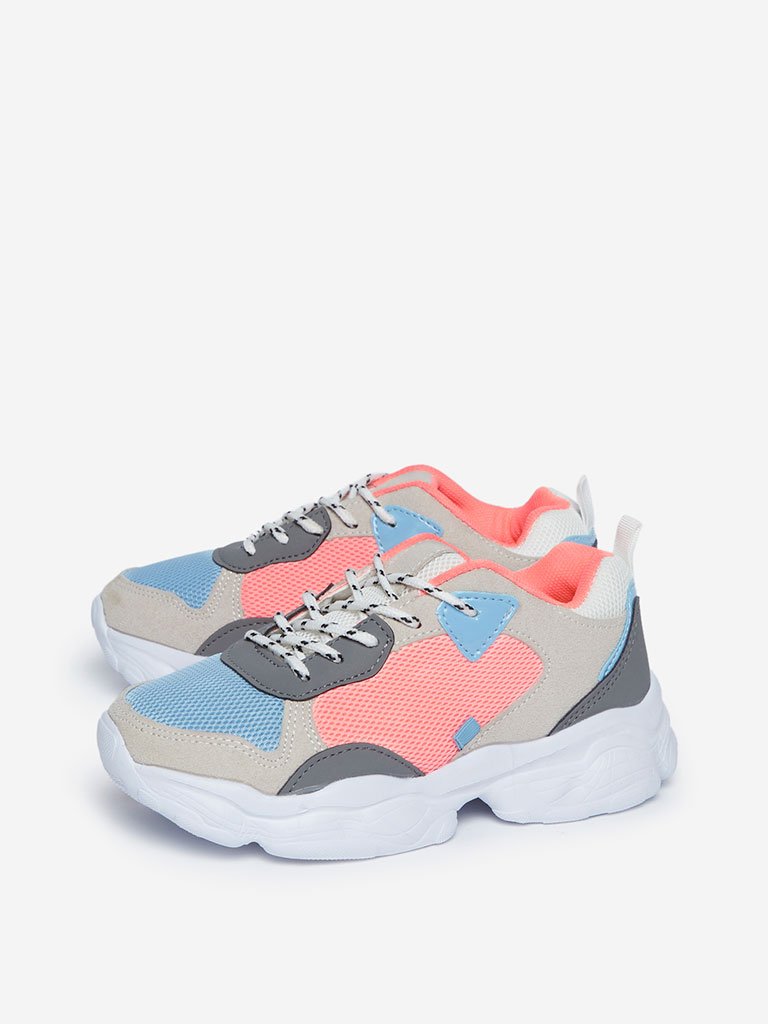 Yellow Kids Coral Mesh-Detailed Sneakers