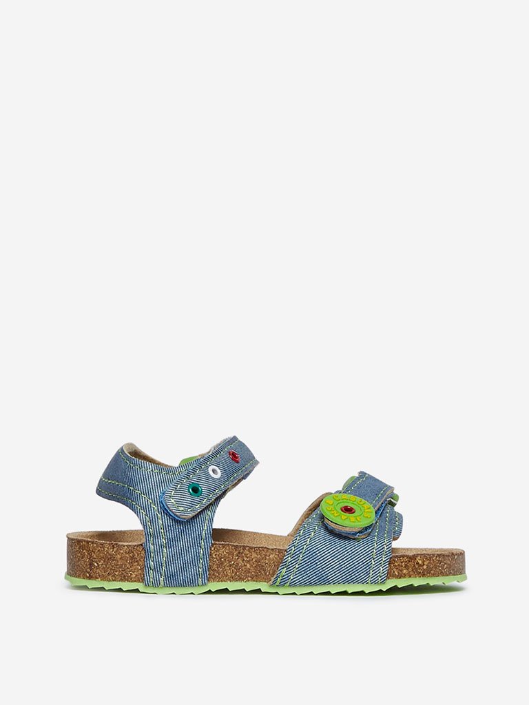 Yellow Kids Blue Rivet Detailed Sandals