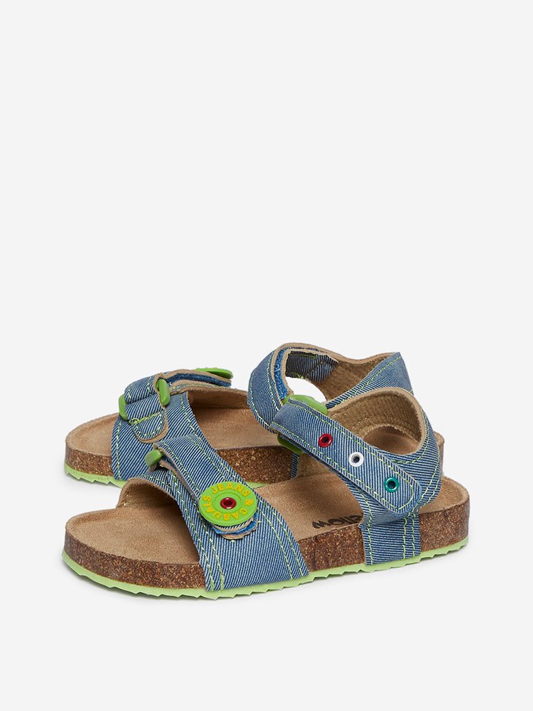 Yellow Kids Blue Rivet Detailed Sandals