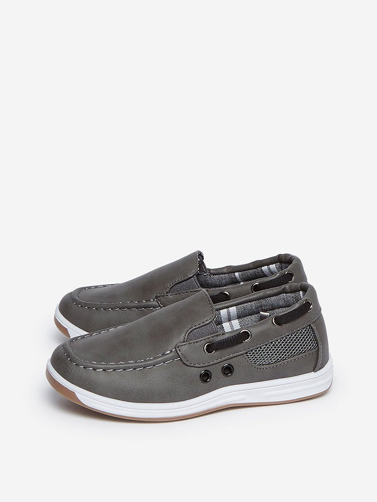Yellow Kids Dark Grey Slip-On Loafers